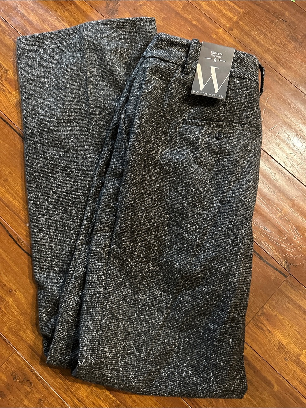 NWT Worthington High Rise Tweed Trouser Pants Size 8 Black White Wide Leg Career